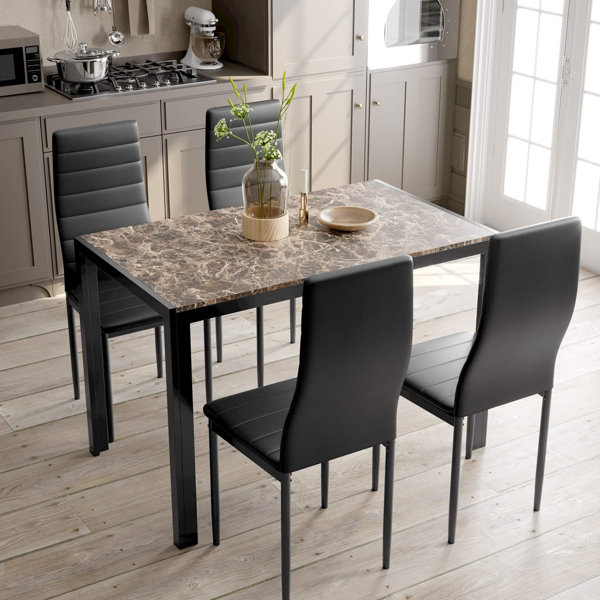 Latitude Run® Kitchen Dining Table Set, Table And Pu Leather Chairs For